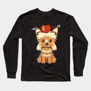 Funny Yorkshire terrier is playing william tell with an apple and arrow Long Sleeve T-Shirt